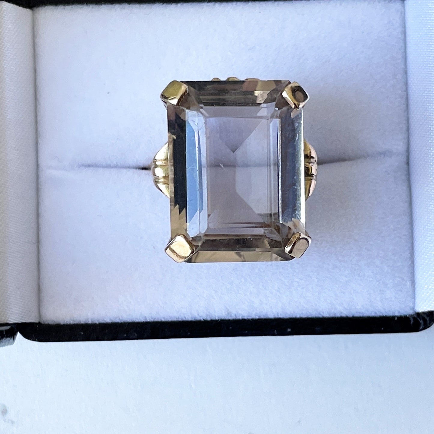 Vintage 9ct Gold Emerald Cut 28 Carat Citrine Ring, Hallmarked 1966