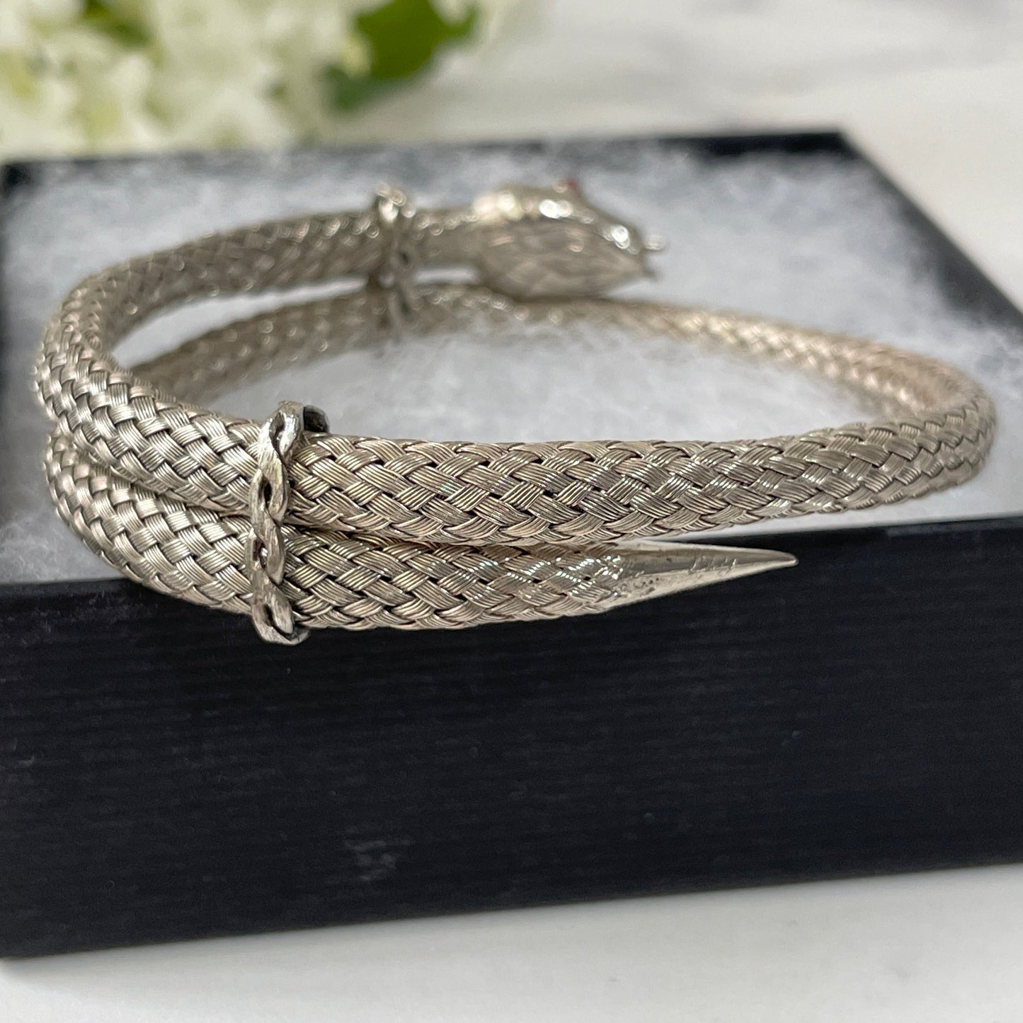 Georgian Ruby & Silver Coiled Snake Bracelet