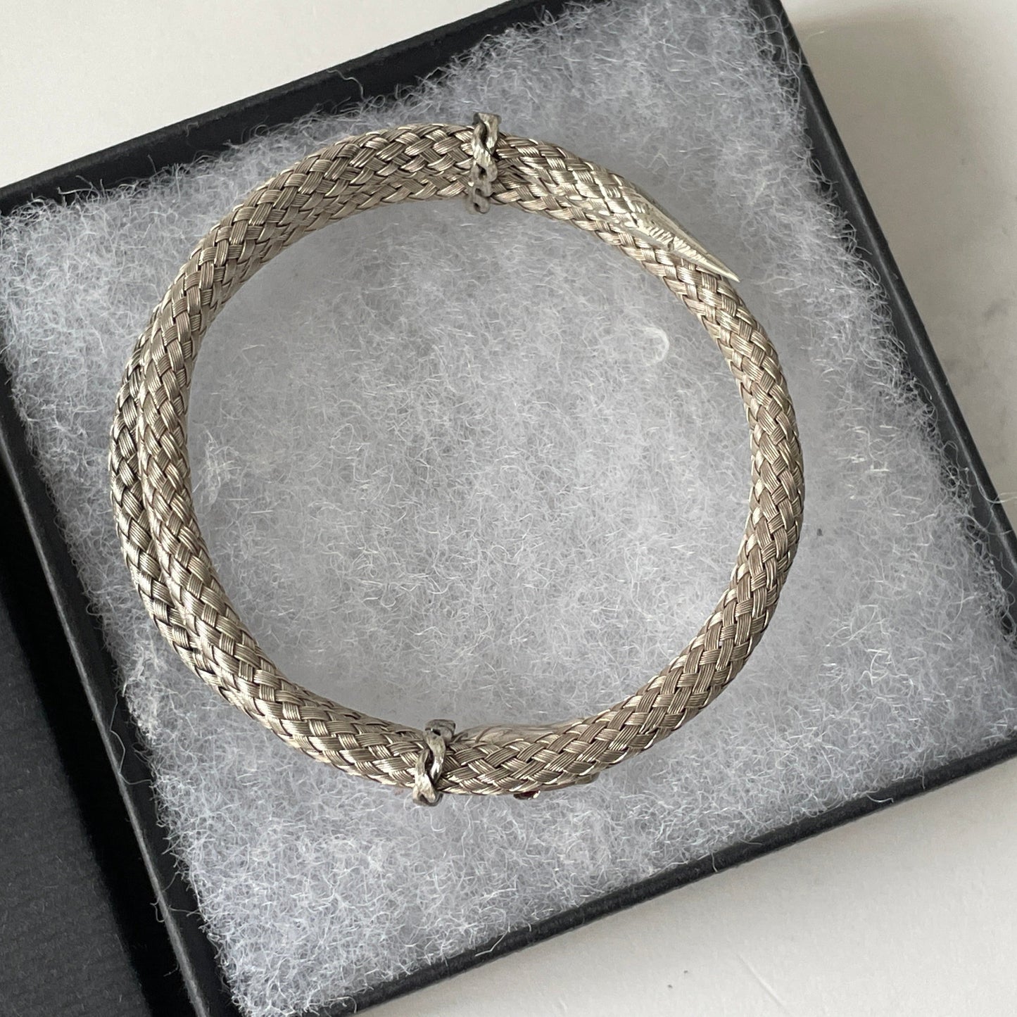 Georgian Ruby & Silver Coiled Snake Bracelet