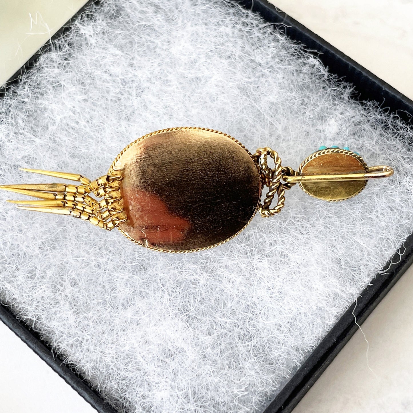 Etruscan Revival 18ct Gold Turquoise & Diamond Pendant