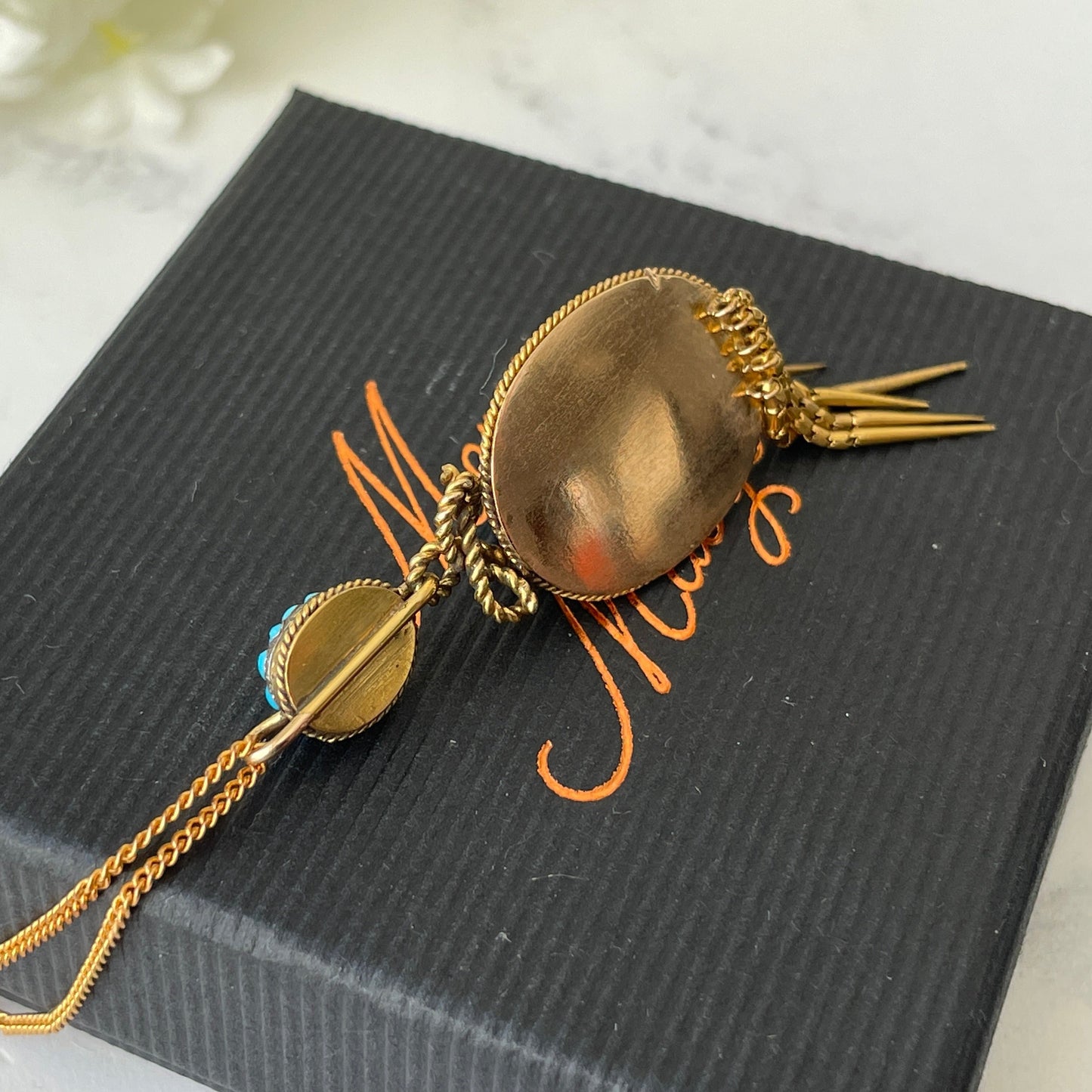 Etruscan Revival 18ct Gold Turquoise & Diamond Pendant