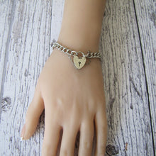 Load image into Gallery viewer, Victorian Style Silver Curb Chain Bracelet, Heart Padlock Clasp - MercyMadge
