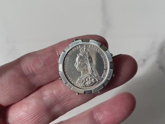 Rare Queen Victoria Jubilee Head Silver Coin Brooch
