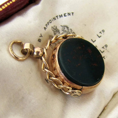 Antique 9ct Gold Bloodstone & Carnelian Spinner Fob. - MercyMadge