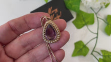 Load and play video in Gallery viewer, Georgian 18ct Gold Pear Cut Amethyst &amp; Pearl Pendant On Original Box Chain
