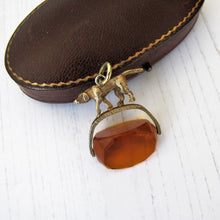 Load image into Gallery viewer, Antique Gold &amp; Citrine Spinner Watch Fob, Hunting Dog - MercyMadge
