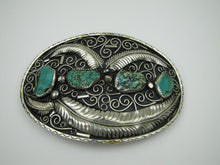 Cargar imagen en el visor de la galería, Huge Native American Silver &amp; Turquoise Trophy Belt Buckle - MercyMadge
