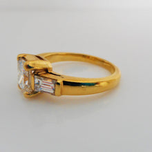 Load image into Gallery viewer, Vintage 18ct Gold Princess Cut Flawless Diamond Ring, Gazdar Of India. 3-Stone Diamond Engagement Ring &amp; Certificate. 2.09ct Diamond Ring
