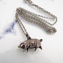 Load image into Gallery viewer, Victorian Boar Pendant Charm Necklace, Sterling Silver - MercyMadge
