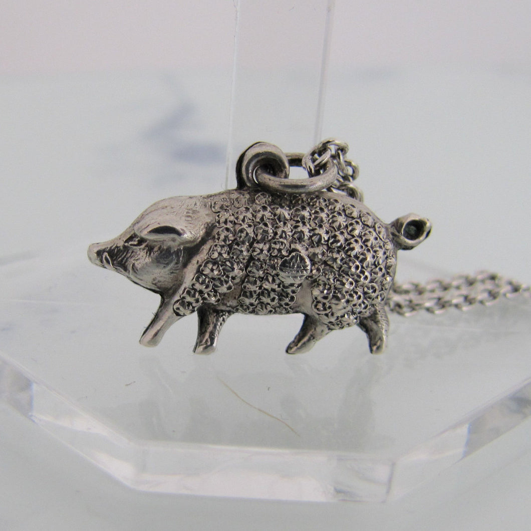Victorian Boar Pendant Charm Necklace, Sterling Silver - MercyMadge