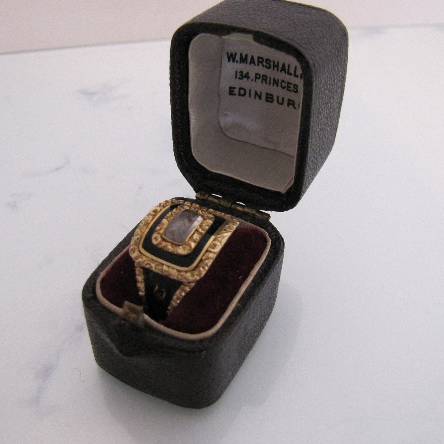 Georgian 18ct Gold Enamel Mourning Ring With Woven Hair, 1822 - MercyMadge