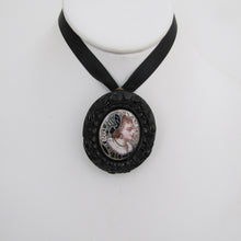 Cargar imagen en el visor de la galería, Antique Whitby Jet Enameled Silver Portrait Pendant/Brooch - MercyMadge
