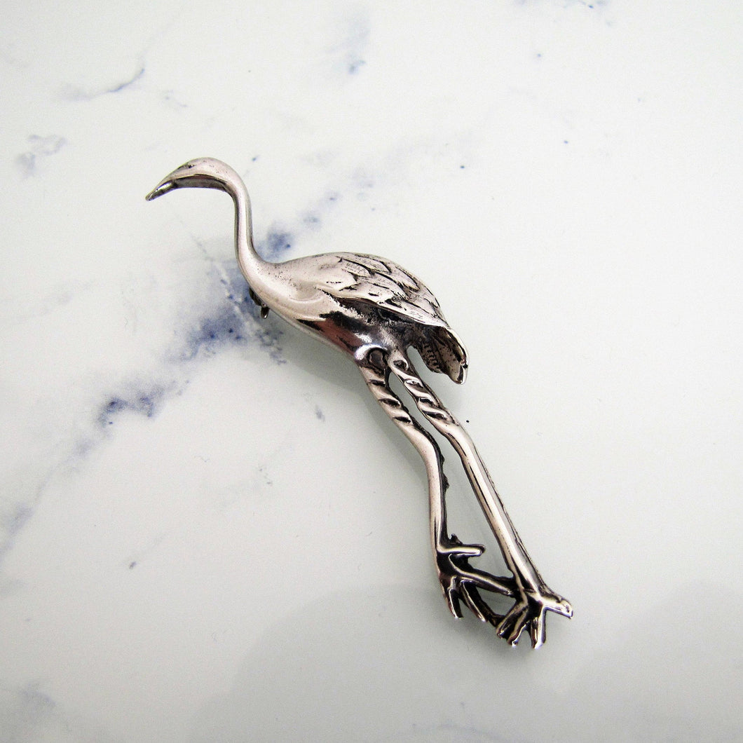 Vintage Sterling Silver Stork Brooch. - MercyMadge