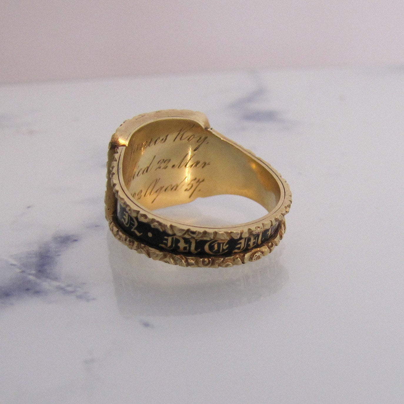 Georgian 18ct Gold Enamel Mourning Ring With Woven Hair, 1822 - MercyMadge