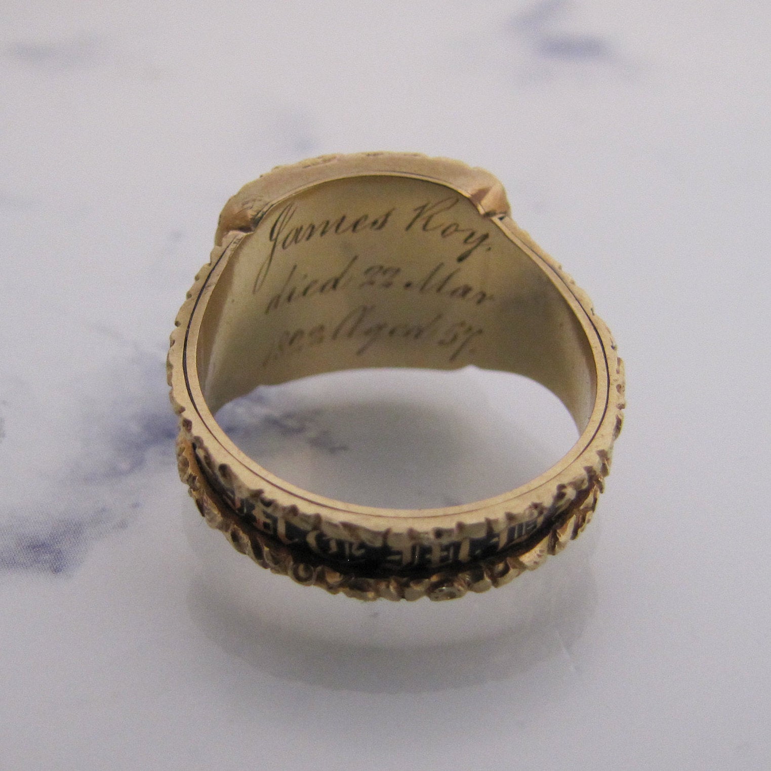 Georgian 18ct Gold Enamel Mourning Ring With Woven Hair, 1822 - MercyMadge