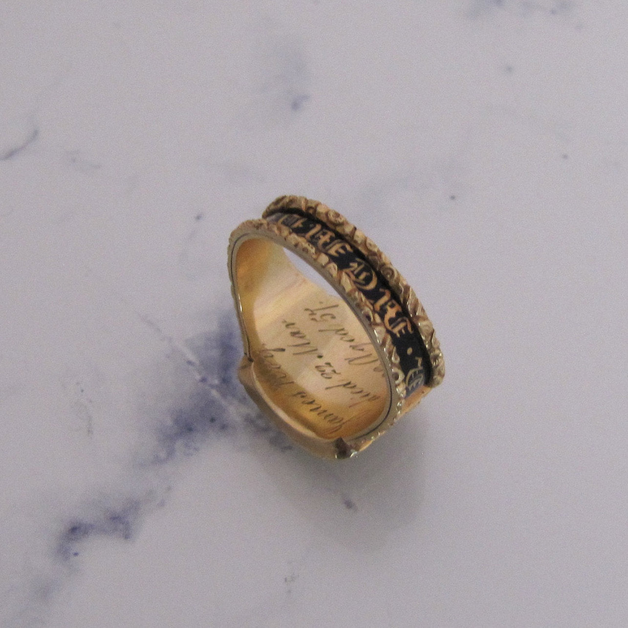 Georgian 18ct Gold Enamel Mourning Ring With Woven Hair, 1822 - MercyMadge