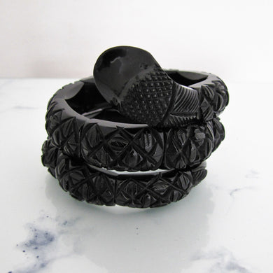 Victorian Whitby Jet Segmented Snake Bracelet. - MercyMadge