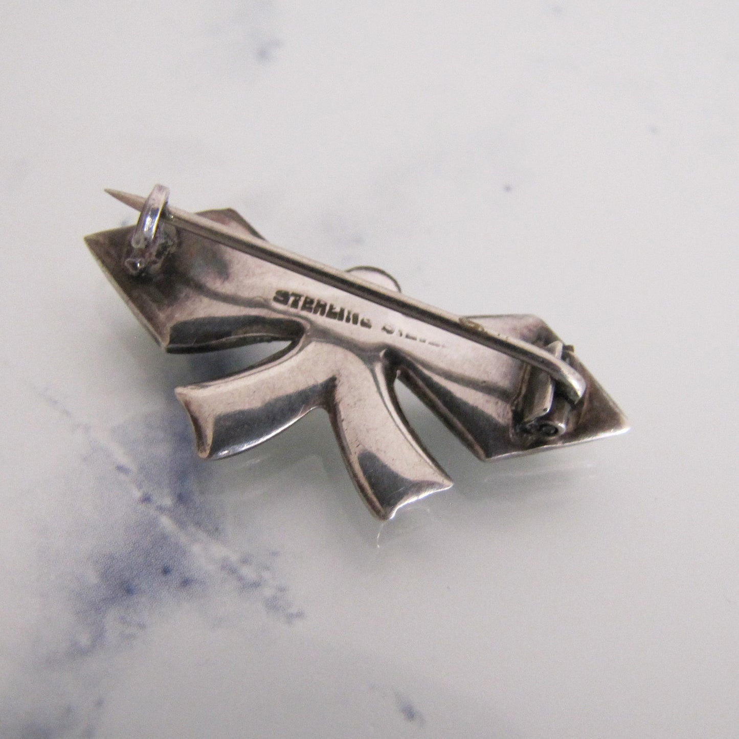 Victorian Scottish Silver & Granite Bow Brooch/Cravat Pin - MercyMadge