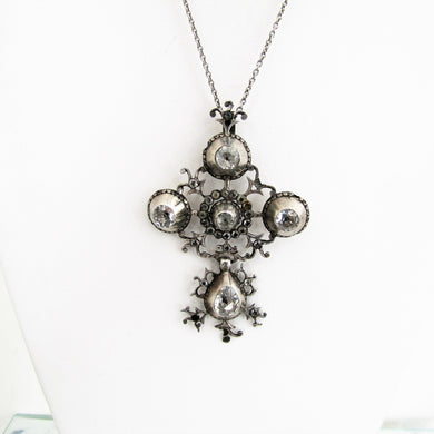 Georgian Pendant Necklace.  'Croix de Saint Lo' Black Dot Paste Diamond Cross. - MercyMadge