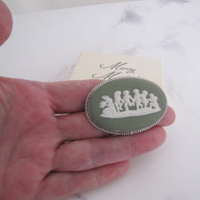 Load image into Gallery viewer, Sterling Silver Green Jasperware Cameo Brooch, Wedgwood 1969. - MercyMadge
