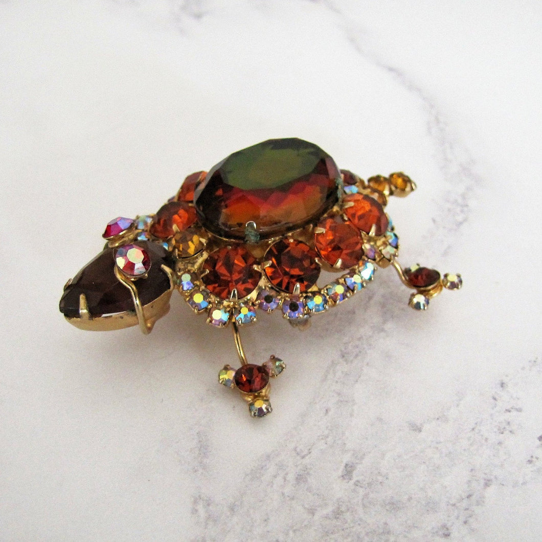 Vintage Rhinestone Turtle Brooch by Juliana, Delizza And Elster, USA. - MercyMadge