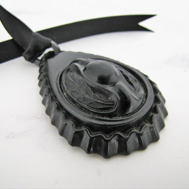 Victorian Black Horn & Vulcanite Mourning Pendant - MercyMadge