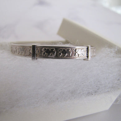 Child's Vintage Silver Bracelet, Engraved Teddy Bears, Expanding, Adjustable. - MercyMadge