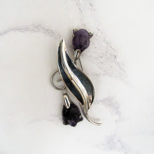 Load image into Gallery viewer, Massive Fred Davis Mexican Silver Carved Amethyst Tulip Brooch. - MercyMadge
