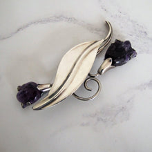 Load image into Gallery viewer, Massive Fred Davis Mexican Silver Carved Amethyst Tulip Brooch. - MercyMadge
