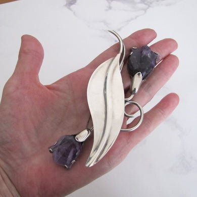 Massive Fred Davis Mexican Silver Carved Amethyst Tulip Brooch. - MercyMadge