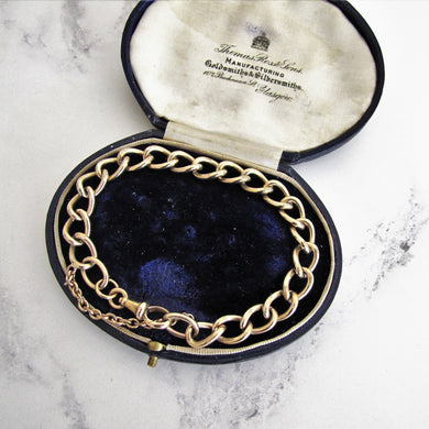 Antique 9ct Rolled Gold Watch Chain Bracelet. Victorian Curb Chain Bracelet, Dog Clip. - MercyMadge