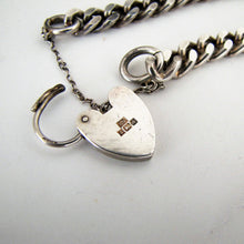 Load image into Gallery viewer, Vintage Sterling Silver Curb Chain Bracelet, Heart Padlock Clasp. - MercyMadge

