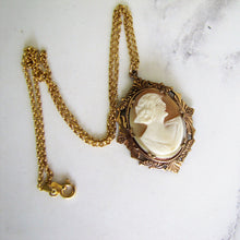 Cargar imagen en el visor de la galería, Antique Cameo Pendant Necklace. Rose Gold Edwardian Cameo Pendant On Chain. - MercyMadge
