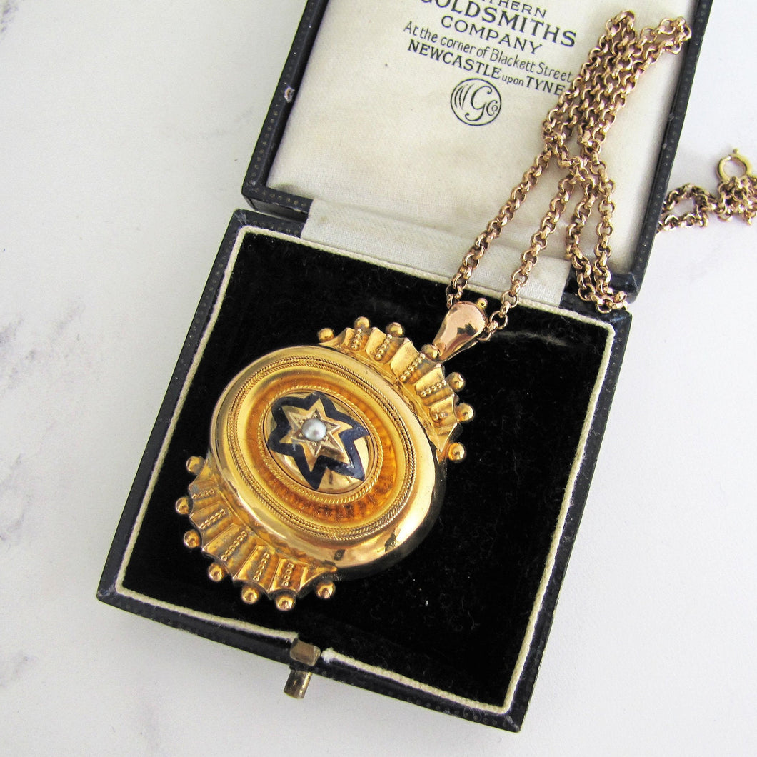 Victorian 15ct Gold Target Necklace Pendant, Locket Back - MercyMadge