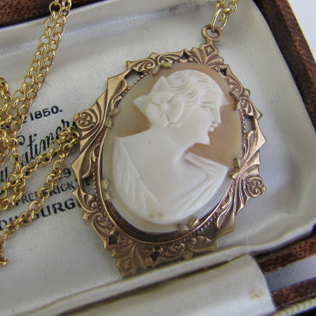 Antique Cameo Pendant Necklace. Rose Gold Edwardian Cameo Pendant On Chain. - MercyMadge