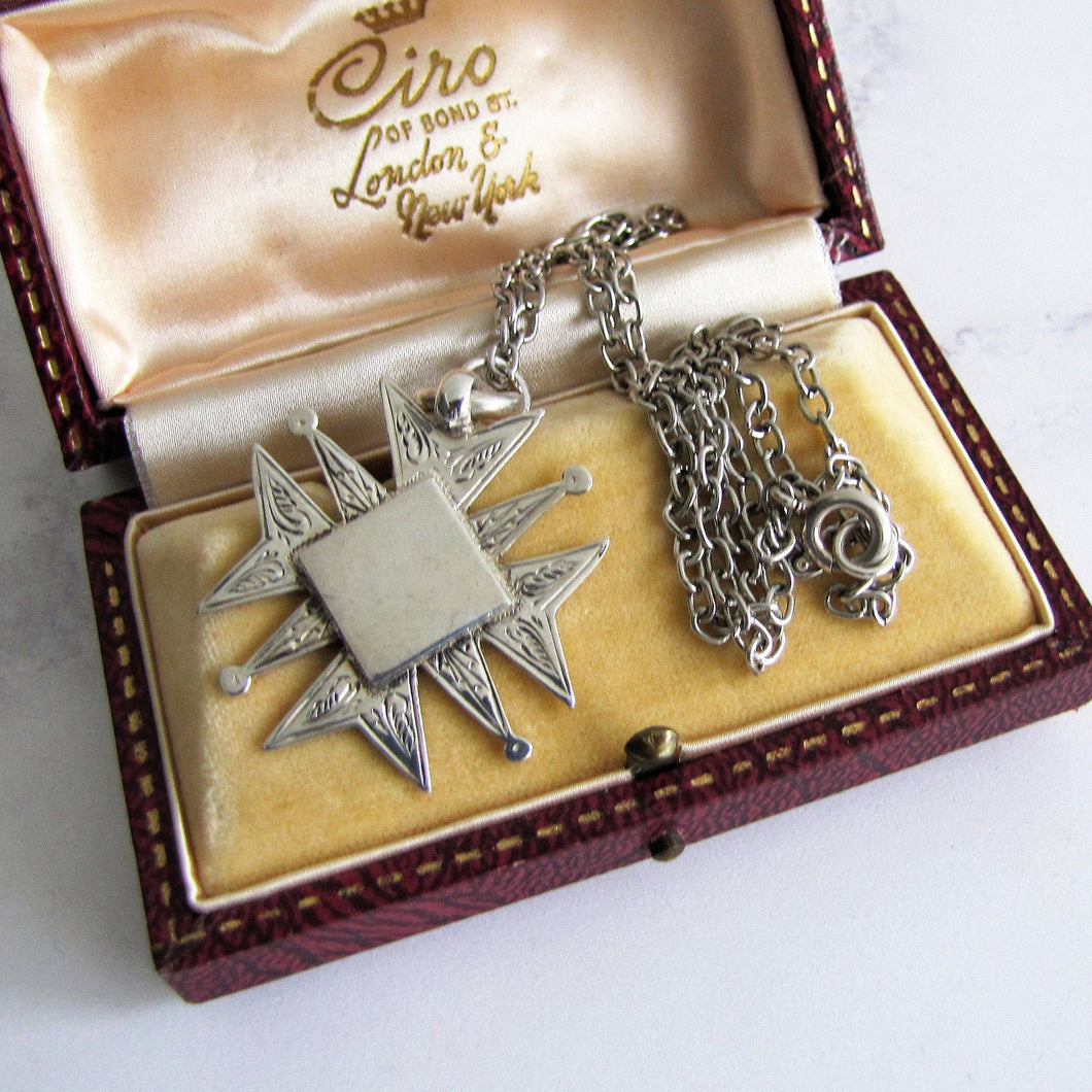 Vintage Engraved Silver Maltese Cross Fob Pendant On Chain. - MercyMadge