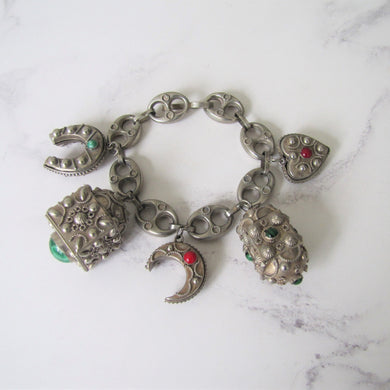 1930s Peruzzi Silver Bracelet, Italy. Vintage Etruscan Fob Charm Bracelet. - MercyMadge