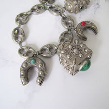 Cargar imagen en el visor de la galería, 1930s Peruzzi Silver Bracelet, Italy. Vintage Etruscan Fob Charm Bracelet. - MercyMadge
