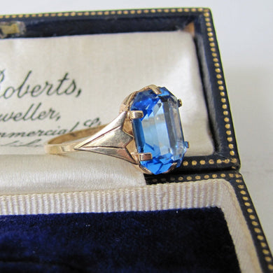 Art Deco Blue Zircon Ring, 9ct Gold. - MercyMadge