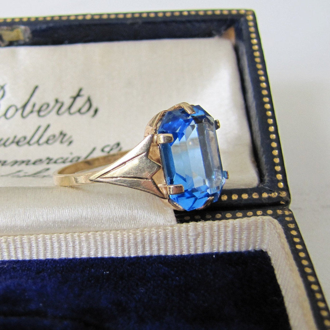 Art Deco Blue Zircon Ring, 9ct Gold. - MercyMadge