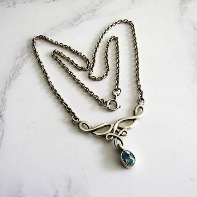 Vintage Celtic Silver & Blue Topaz Necklace. Rennie Mackintosh, Art Nouveau Style - MercyMadge