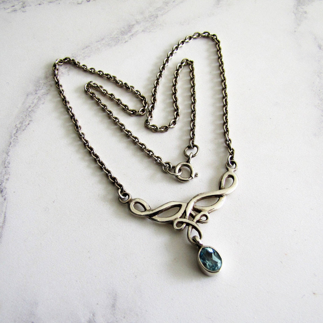 Vintage Celtic Silver & Blue Topaz Necklace. Rennie Mackintosh, Art Nouveau Style - MercyMadge