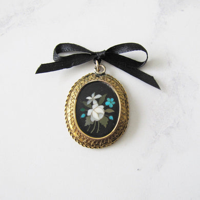 Victorian 15ct Gold Inlaid Pietra Dura Locket Pendant. - MercyMadge