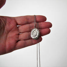Cargar imagen en el visor de la galería, Victorian Silver Locket Necklace, Engraved Forget Me Nots, Irish Harp - MercyMadge
