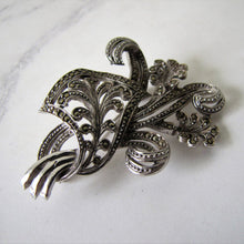 Load image into Gallery viewer, 1930s Sterling Silver And Marcasite Brooch, Large Flower Spray Brooch. - MercyMadge
