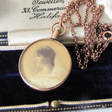 Cargar imagen en el visor de la galería, Antique 9ct Rose Gold Locket Necklace. Edwardian Portrait Locket, Chester Hallmarks. - MercyMadge
