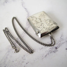 Load image into Gallery viewer, Antique Silver Vesta Pendant &amp; Long Chain, Chester 1905 - MercyMadge

