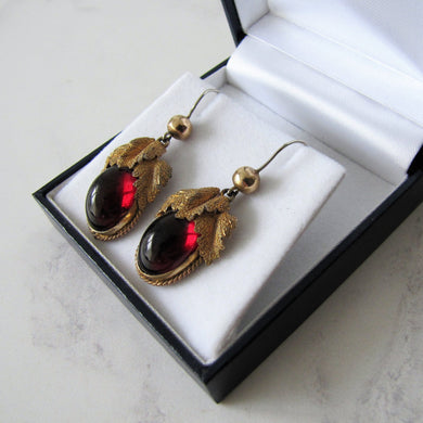 Georgian Pinchbeck Garnet Paste Earrings - MercyMadge