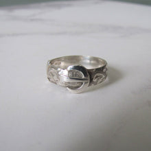 Load image into Gallery viewer, Victorian Style Silver Buckle Ring, Engraved Ferns. - MercyMadge

