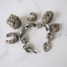 Load image into Gallery viewer, 1930s Peruzzi Silver Bracelet, Italy. Vintage Etruscan Fob Charm Bracelet. - MercyMadge
